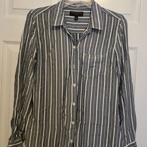 Banana Republic Striped Button-Up Shirt in Gray and White